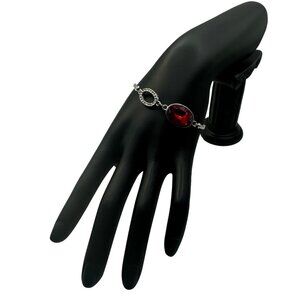 Elegant Red Crystal & Silver Bracelet With Adjustable Chain